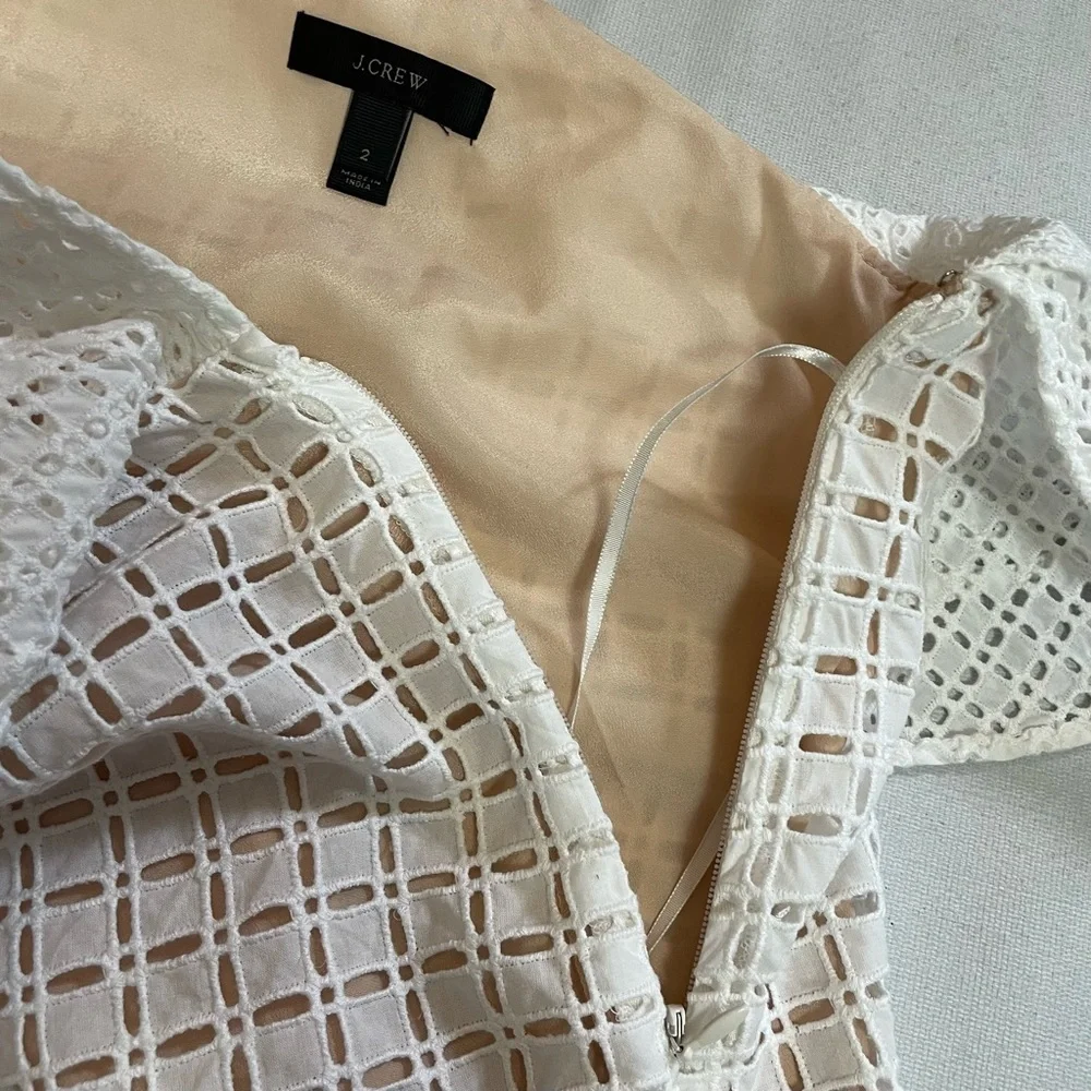 J. Crew White One-Shoulder Ruffle Eyelet Cotton Top Size 2